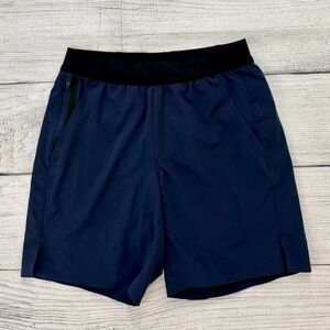 TEN THOUSAND INTERVAL Mens Sz Small Navy Drawstring Lined Athletic 7" Shorts EXC